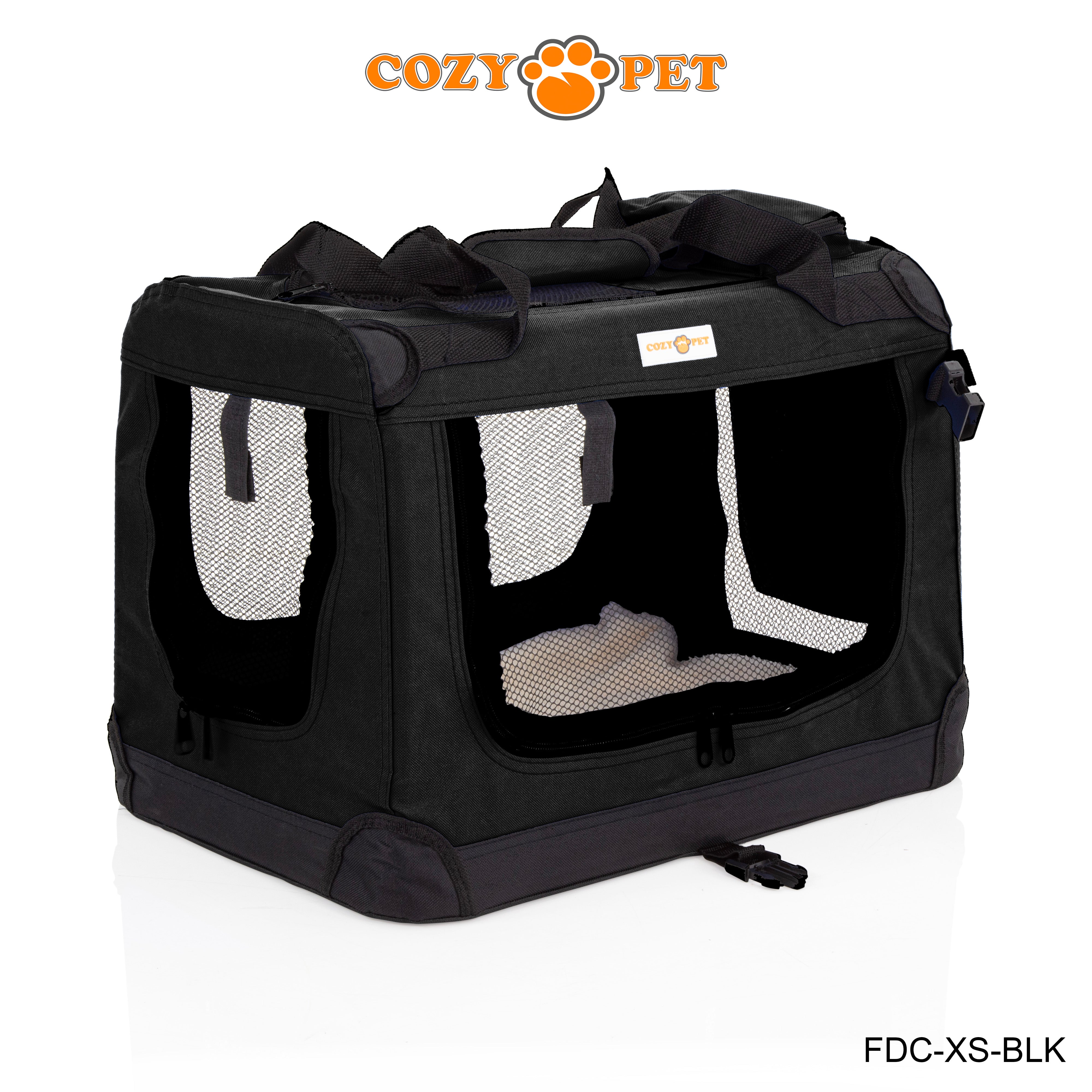 Fabric Dog Crate 50cm Black by Cozy Pet Puppy Carrier Cat Travel Cage Rabbit Model: FDC-XS-BLK