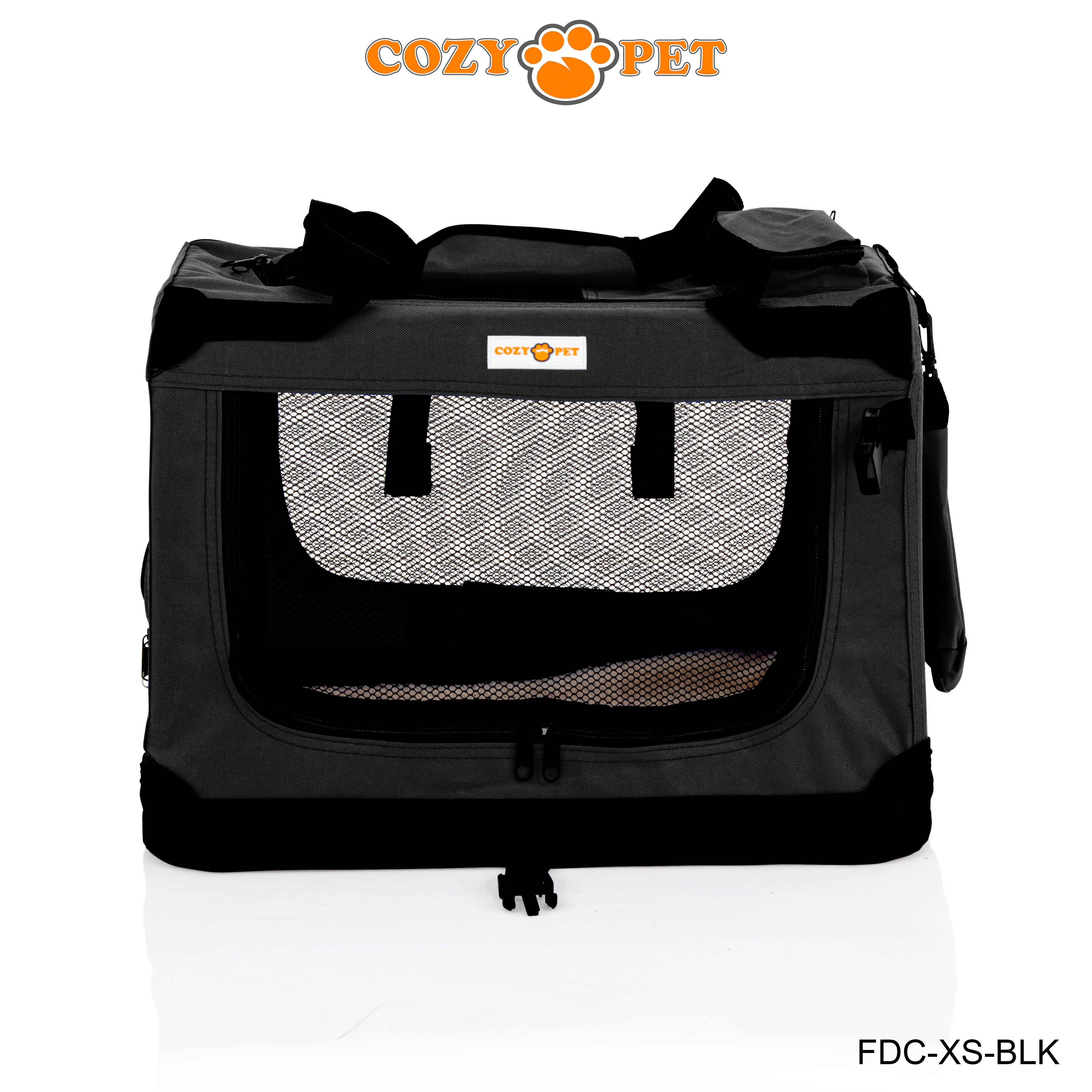 Fabric Dog Crate 50cm Black by Cozy Pet Puppy Carrier Cat Travel Cage Rabbit Model: FDC-XS-BLK