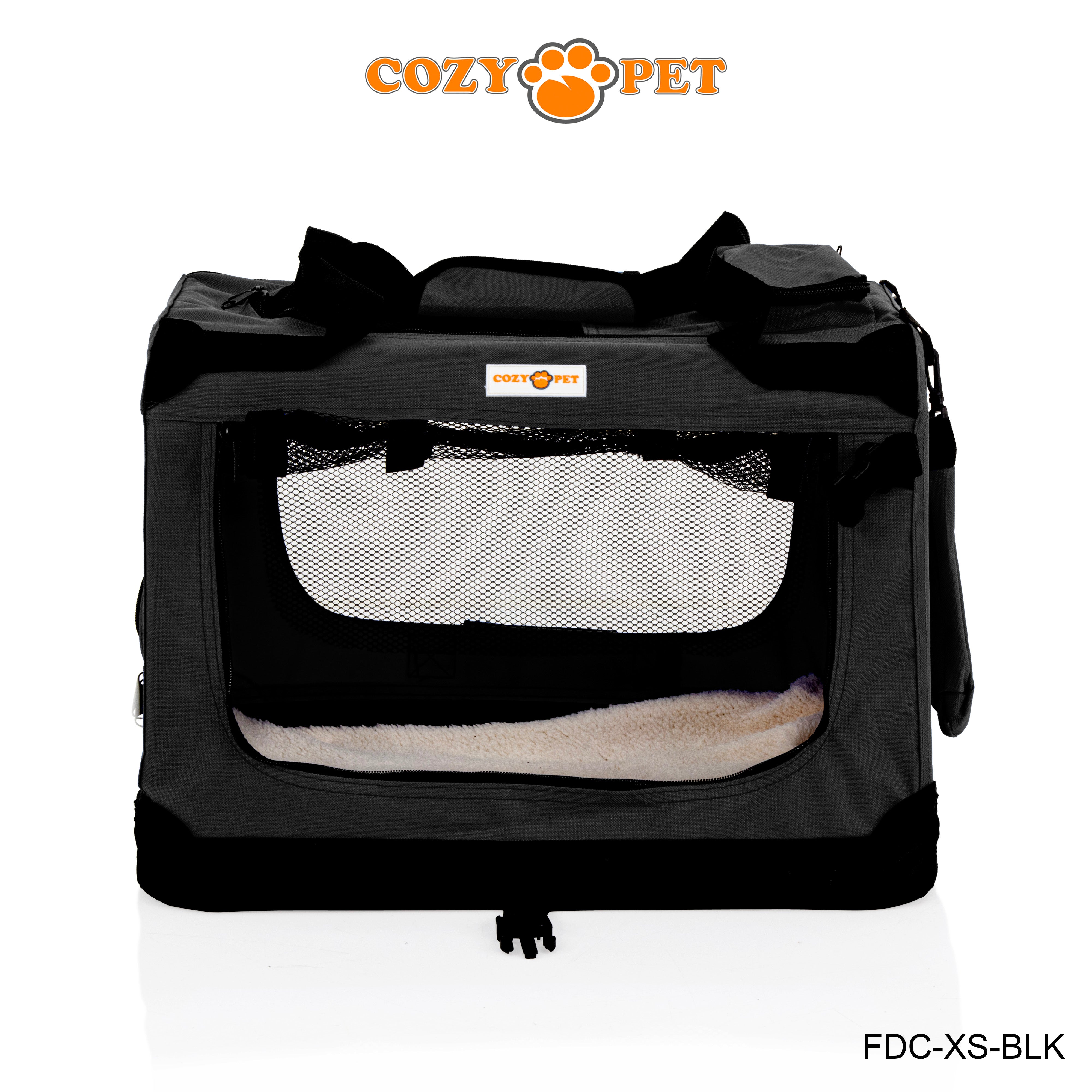 Fabric Dog Crate 50cm Black by Cozy Pet Puppy Carrier Cat Travel Cage Rabbit Model: FDC-XS-BLK