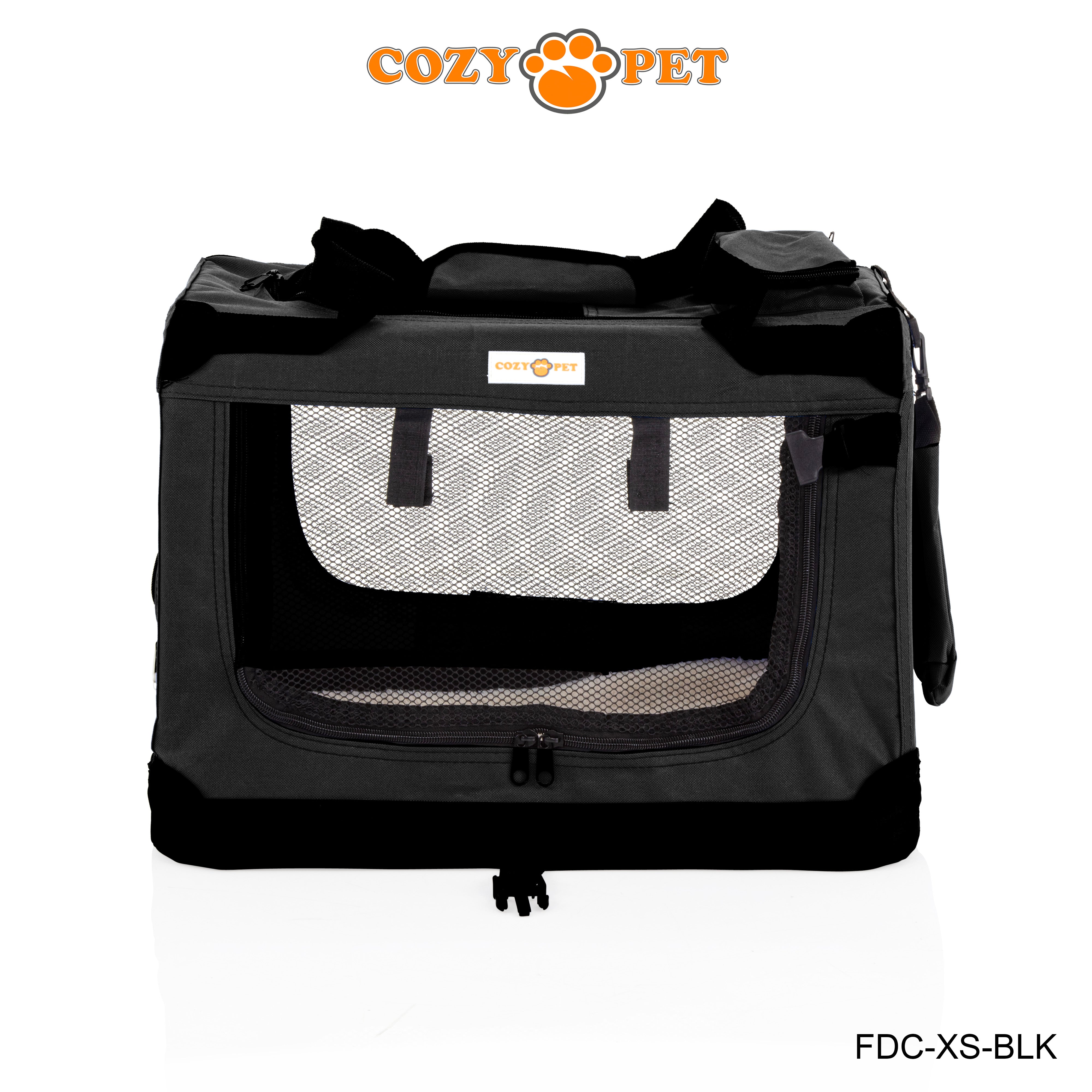 Fabric Dog Crate 50cm Black by Cozy Pet Puppy Carrier Cat Travel Cage Rabbit Model: FDC-XS-BLK