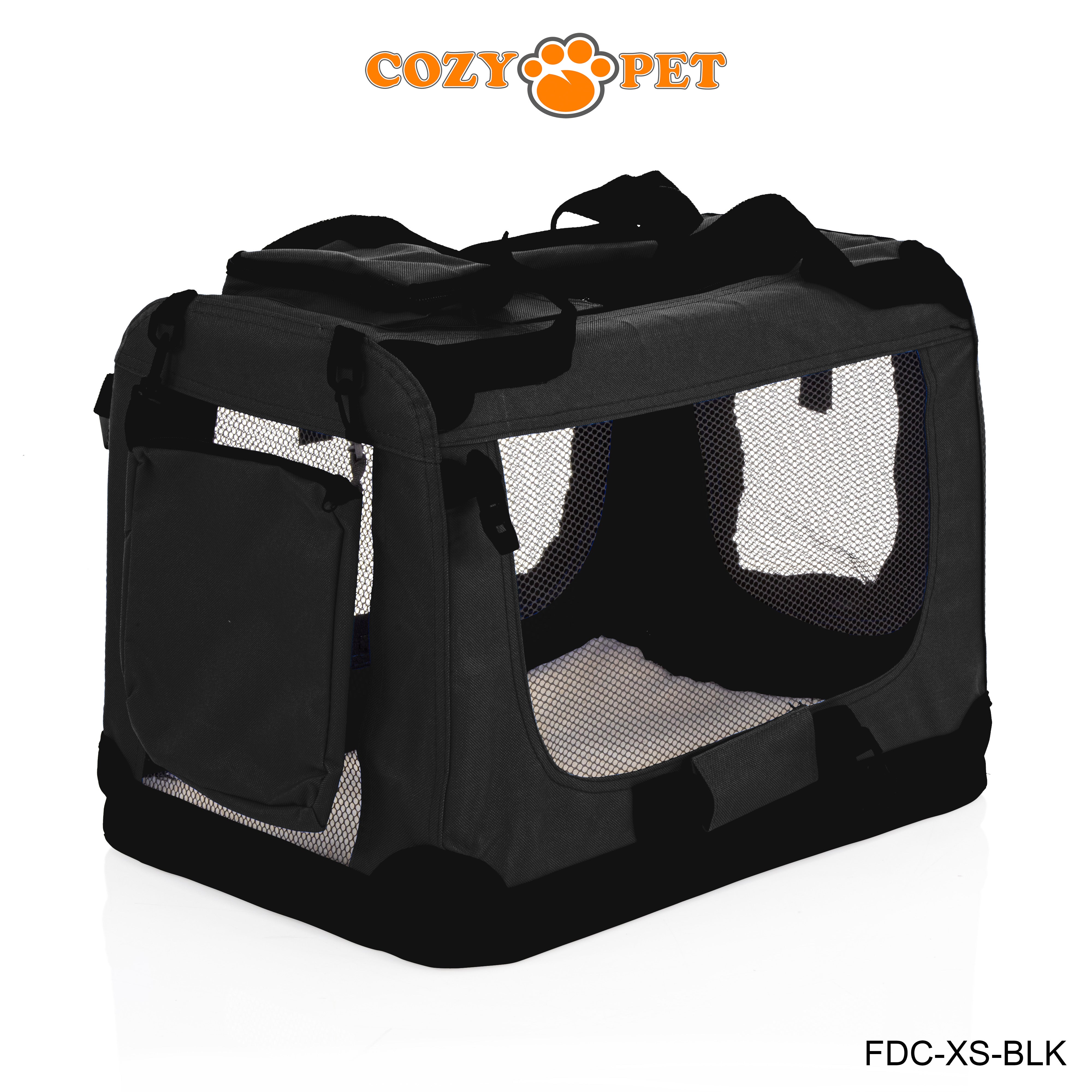 Fabric Dog Crate 50cm Black by Cozy Pet Puppy Carrier Cat Travel Cage Rabbit Model: FDC-XS-BLK