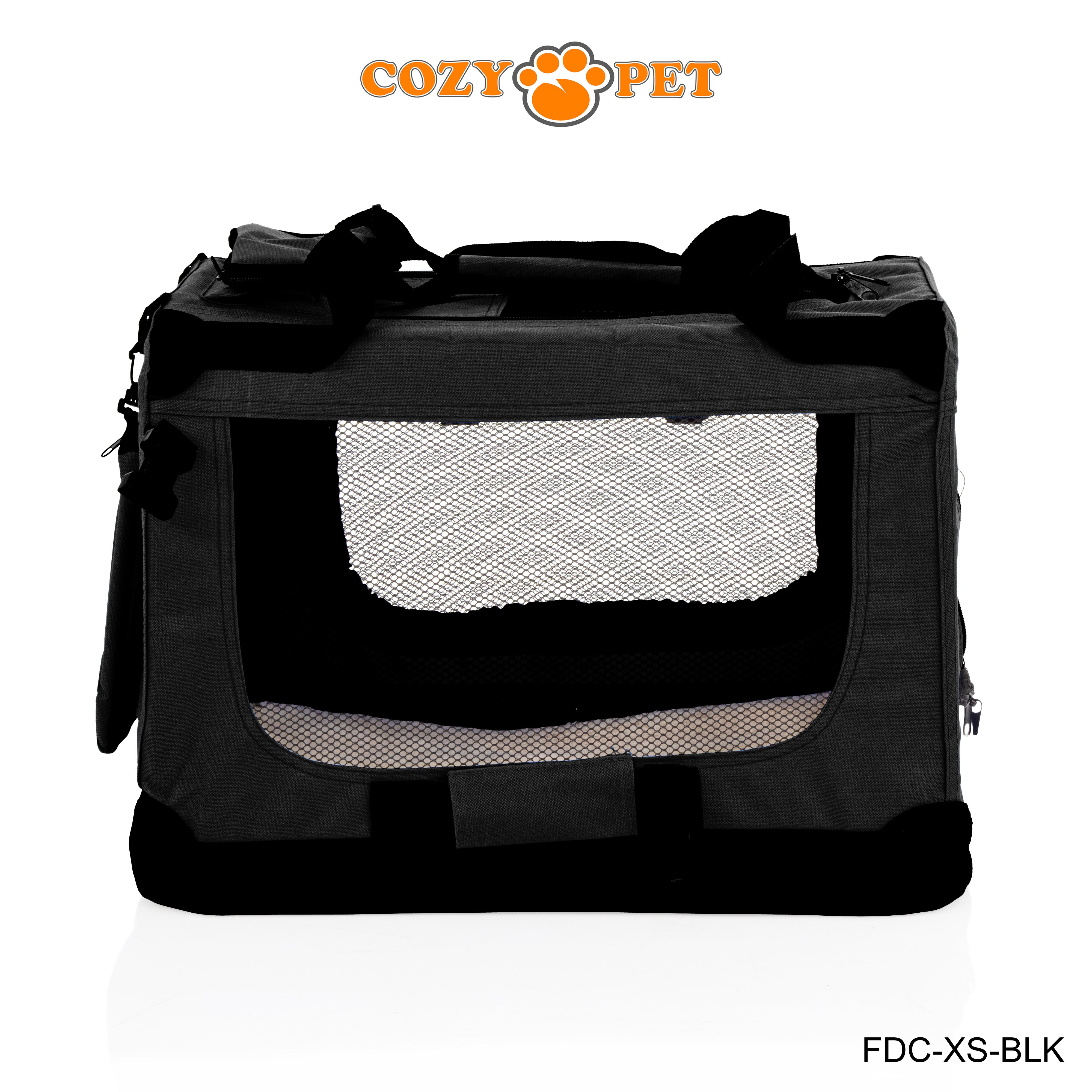 Fabric Dog Crate 50cm Black by Cozy Pet Puppy Carrier Cat Travel Cage Rabbit Model: FDC-XS-BLK