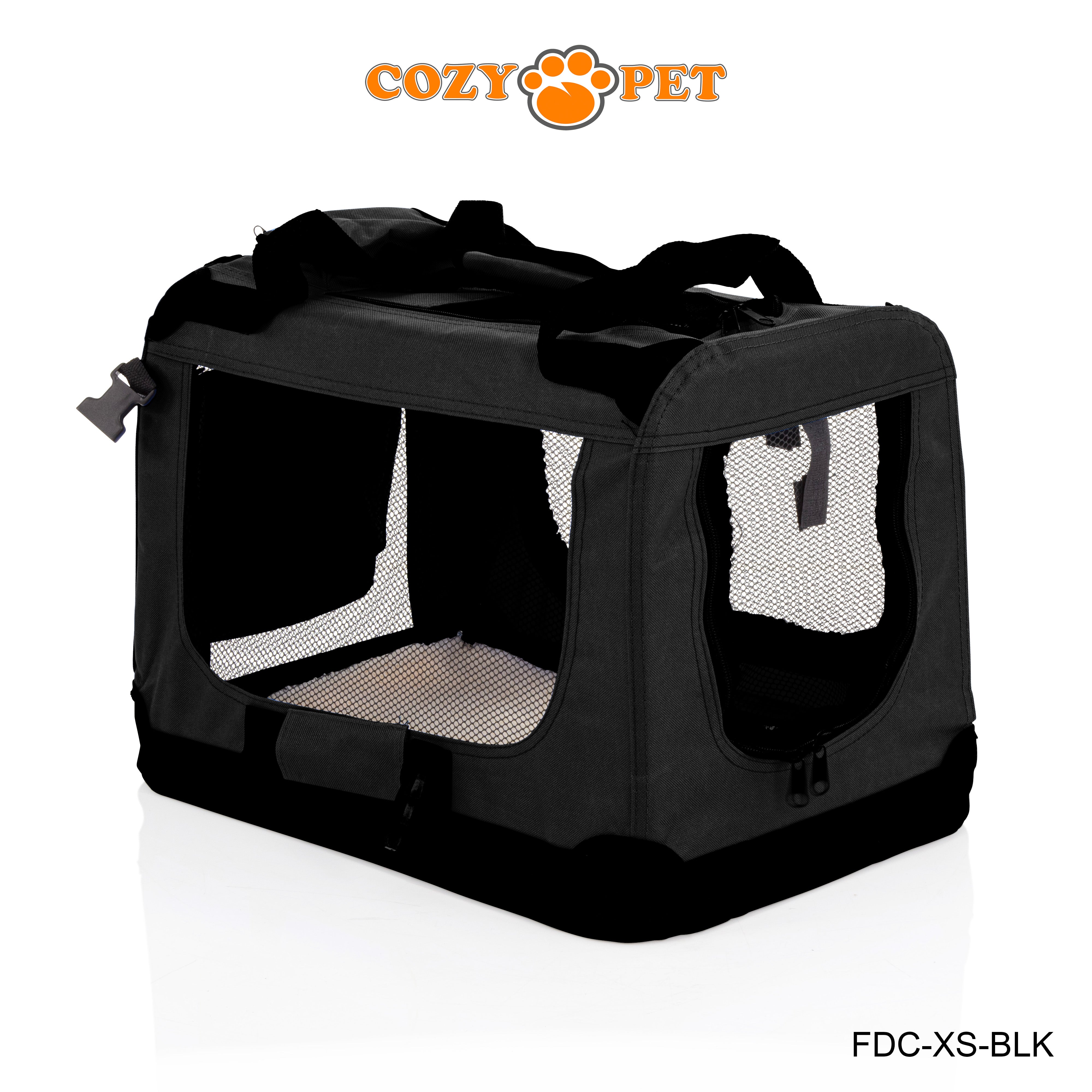 Fabric Dog Crate 50cm Black by Cozy Pet Puppy Carrier Cat Travel Cage Rabbit Model: FDC-XS-BLK