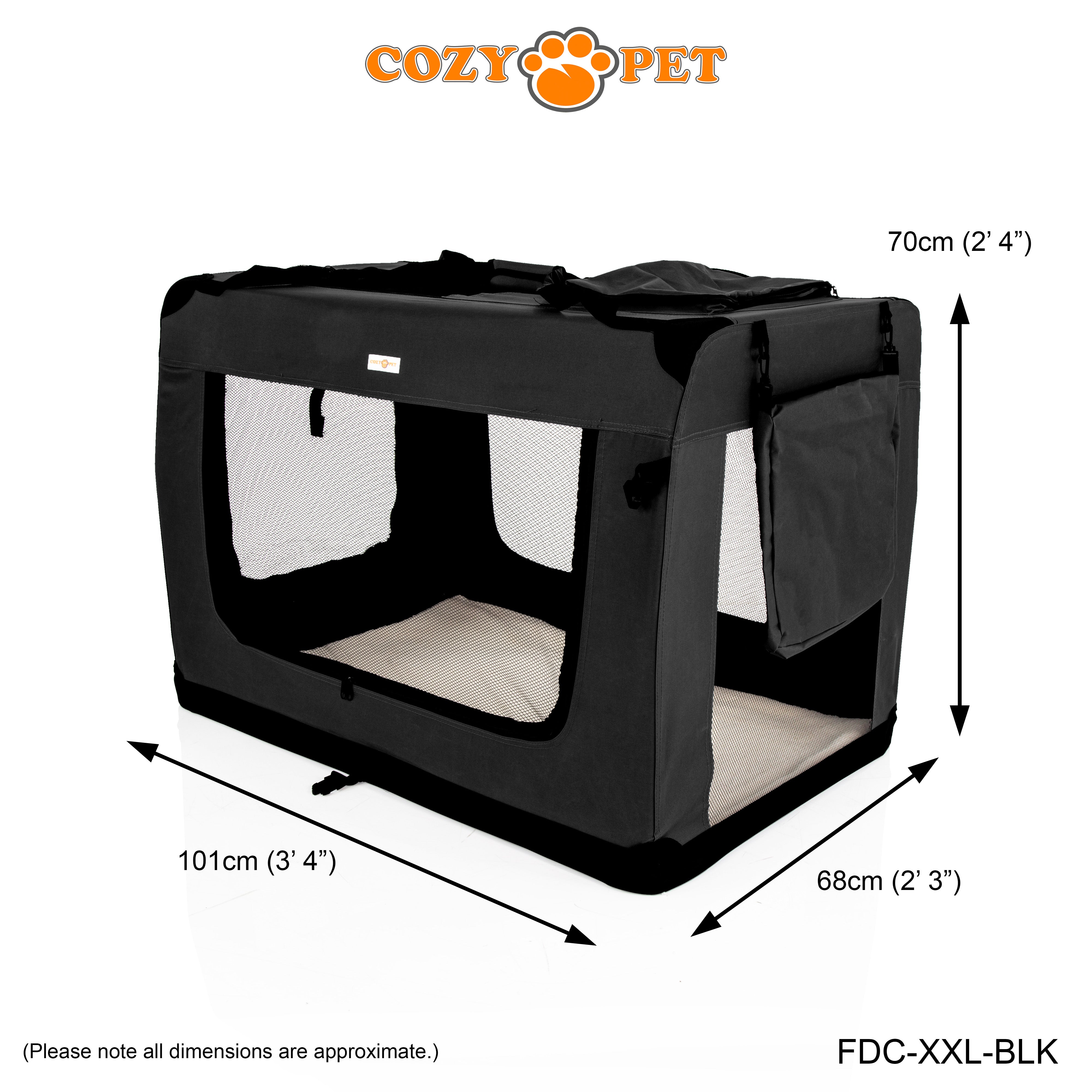 Fabric Dog Crate 101cm Black by Cozy Pet Puppy Carrier Cat Travel Cage Rabbit Model: FDC-XXL-BLK - RET - Customer Return 30% Discount.