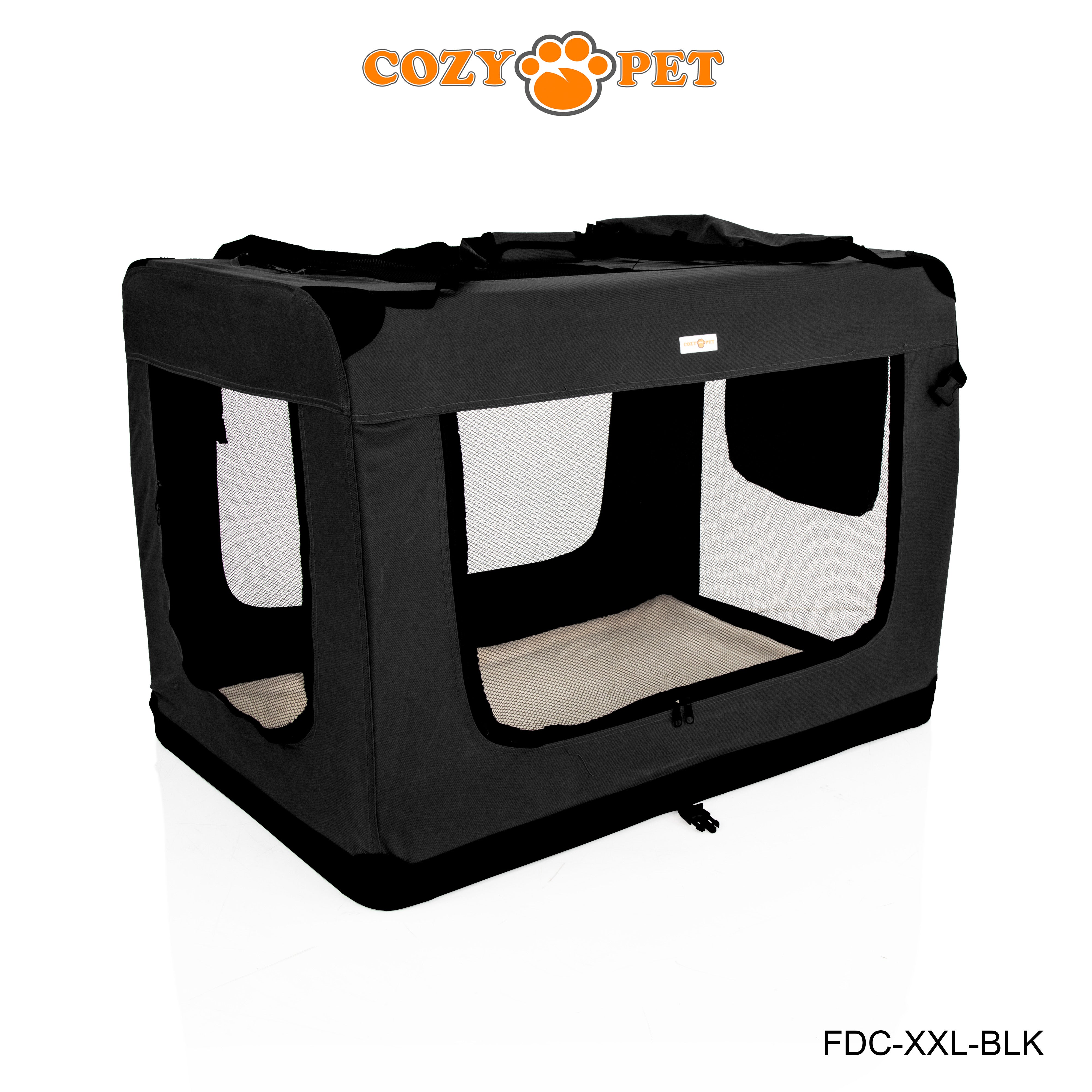 Fabric Dog Crate 101cm Black by Cozy Pet Puppy Carrier Cat Travel Cage Rabbit Model: FDC-XXL-BLK