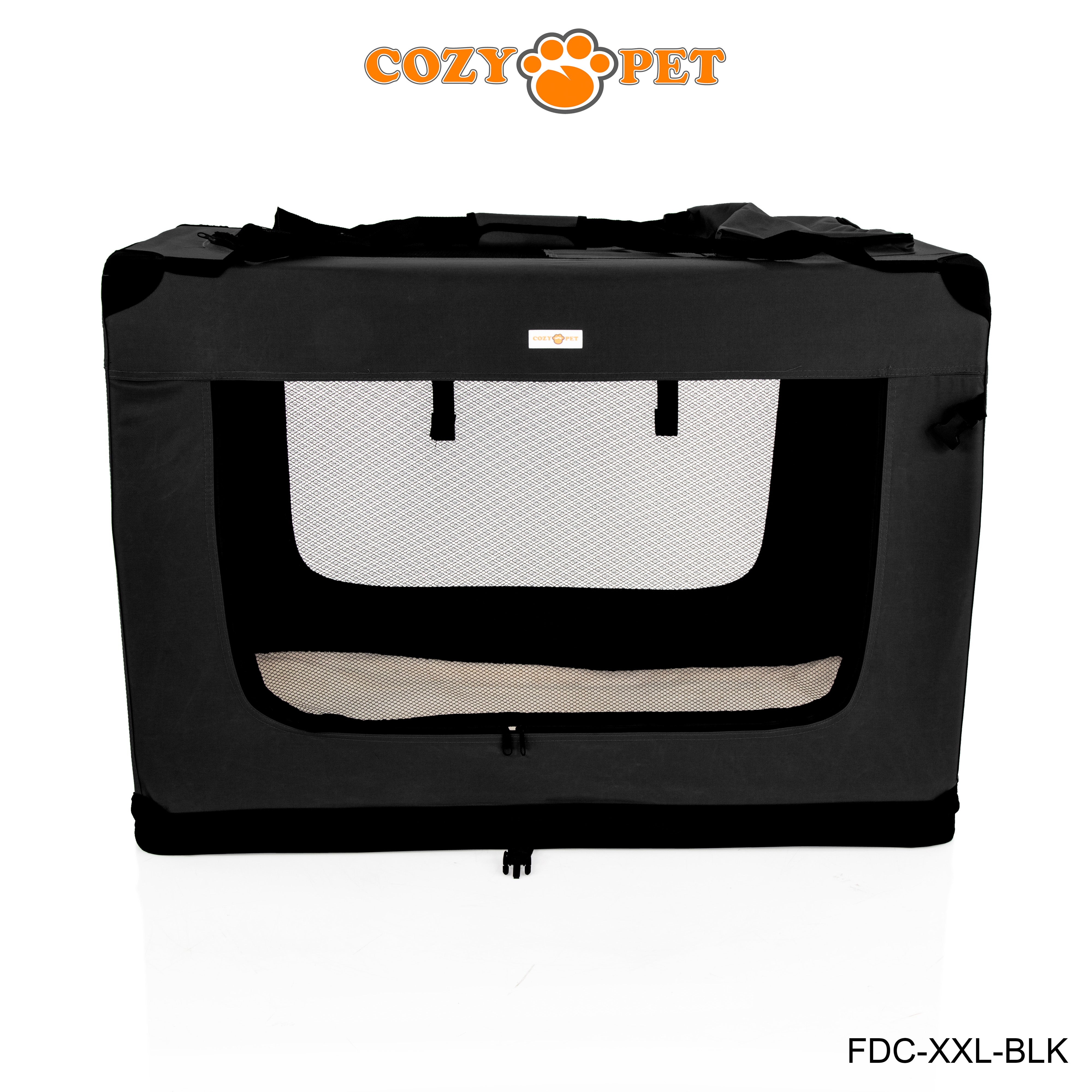 Fabric Dog Crate 101cm Black by Cozy Pet Puppy Carrier Cat Travel Cage Rabbit Model: FDC-XXL-BLK