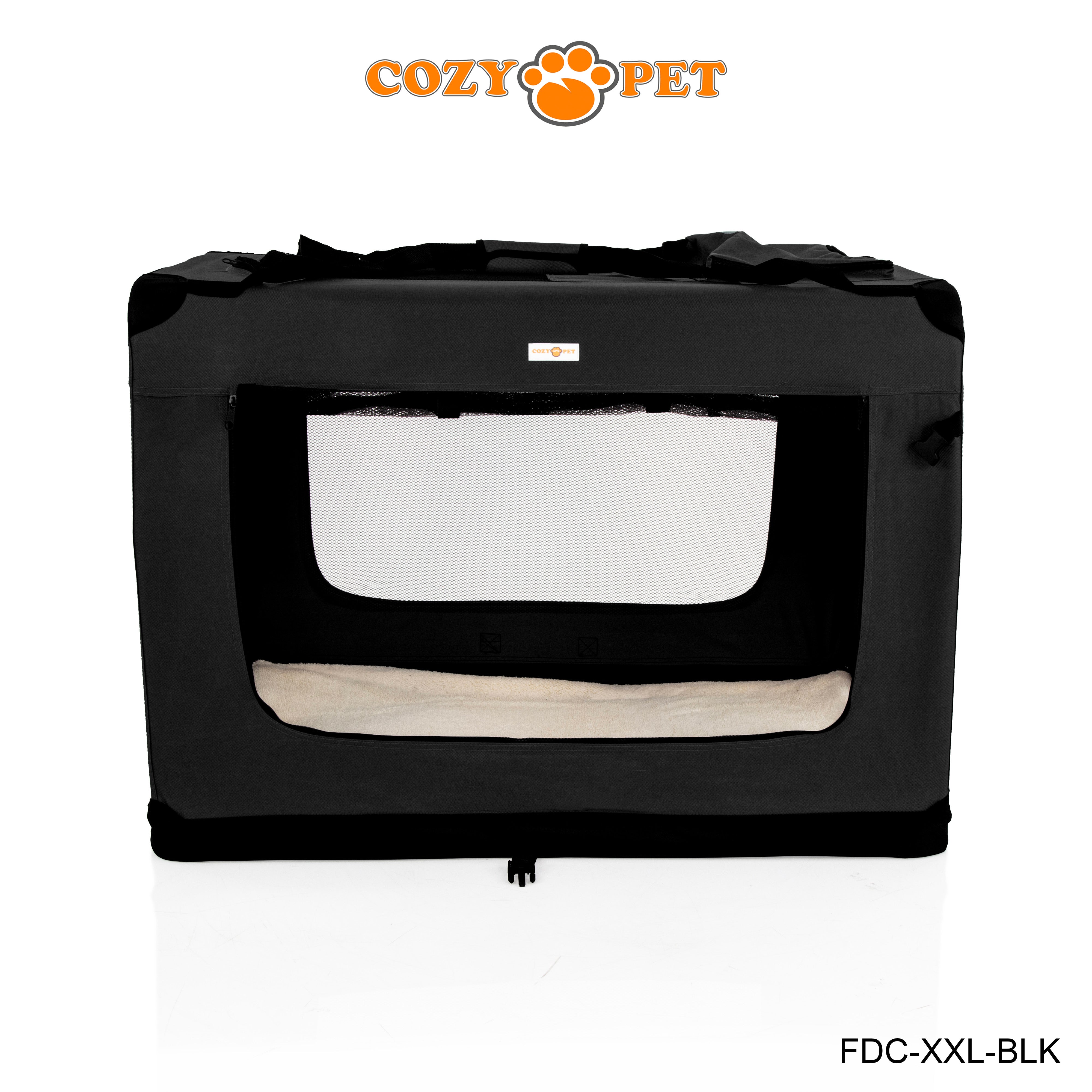 Fabric Dog Crate 101cm Black by Cozy Pet Puppy Carrier Cat Travel Cage Rabbit Model: FDC-XXL-BLK