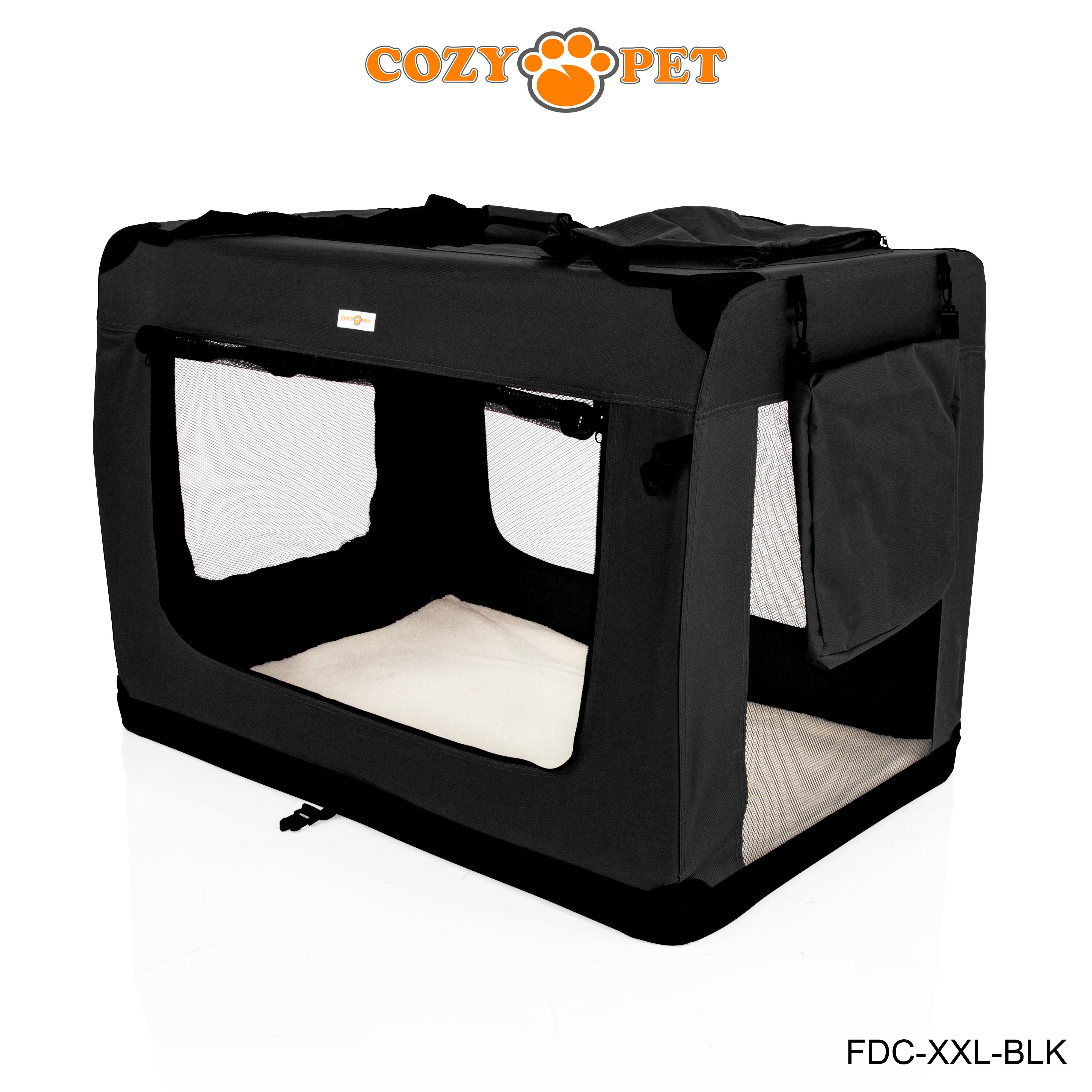 Fabric Dog Crate 101cm Black by Cozy Pet Puppy Carrier Cat Travel Cage Rabbit Model: FDC-XXL-BLK