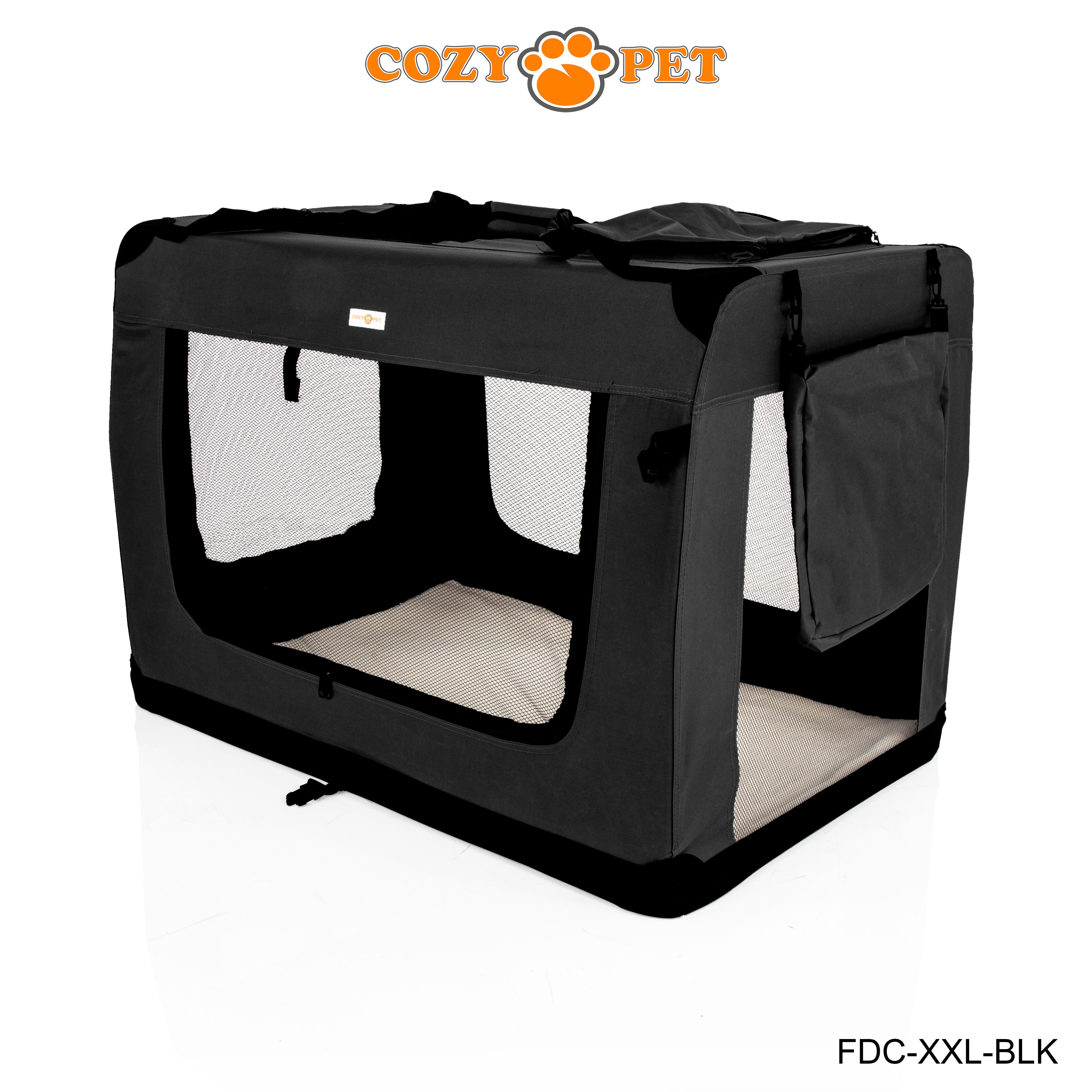 Fabric Dog Crate 101cm Black by Cozy Pet Puppy Carrier Cat Travel Cage Rabbit Model: FDC-XXL-BLK