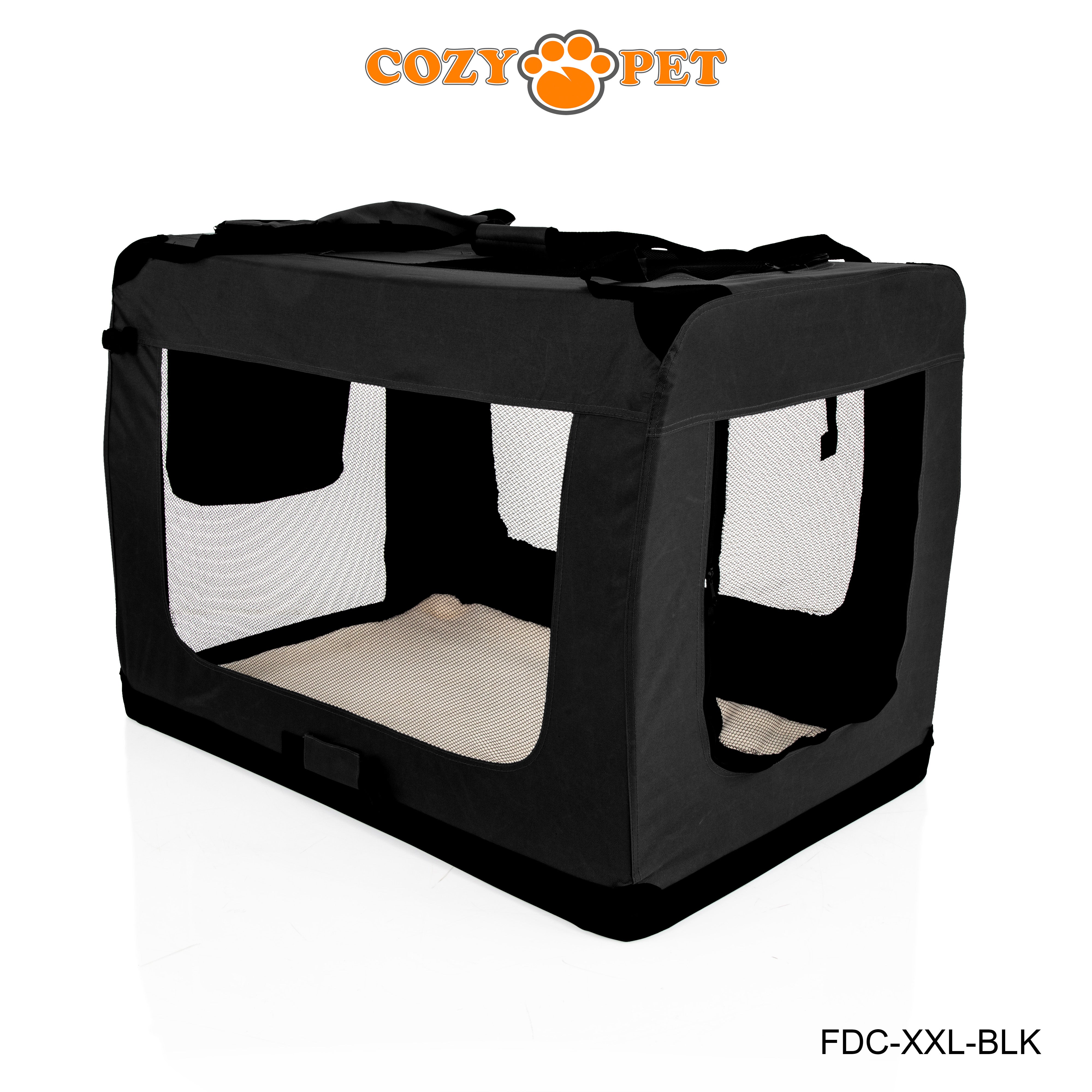 Fabric Dog Crate 101cm Black by Cozy Pet Puppy Carrier Cat Travel Cage Rabbit Model: FDC-XXL-BLK