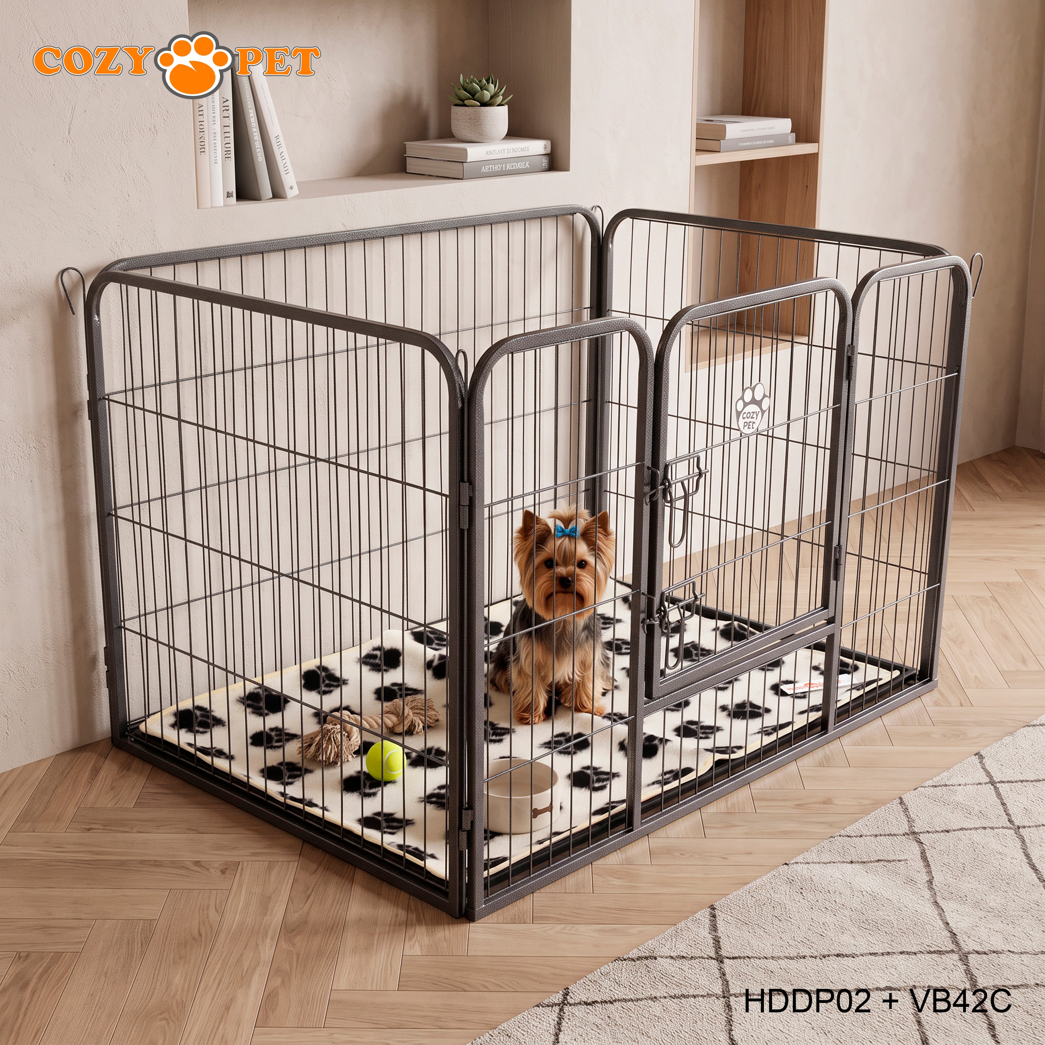 Cozy Pet Heavy Duty Playpen with ABS Tray and Vet Bed 70cm Tall Dog Crate Model HDDP02 + VB42C
