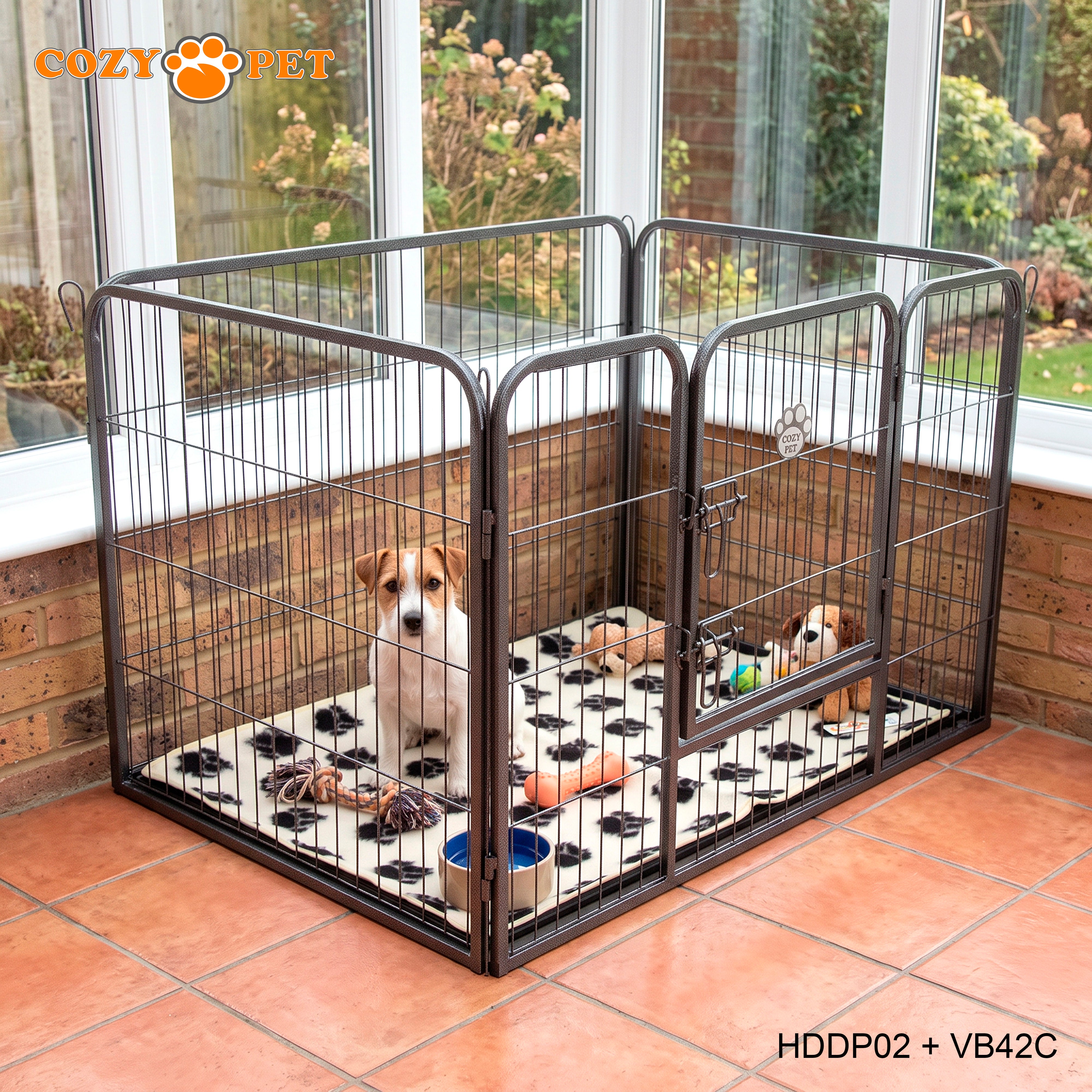Cozy Pet Heavy Duty Playpen with ABS Tray and Vet Bed 70cm Tall Dog Crate Model HDDP02 + VB42C