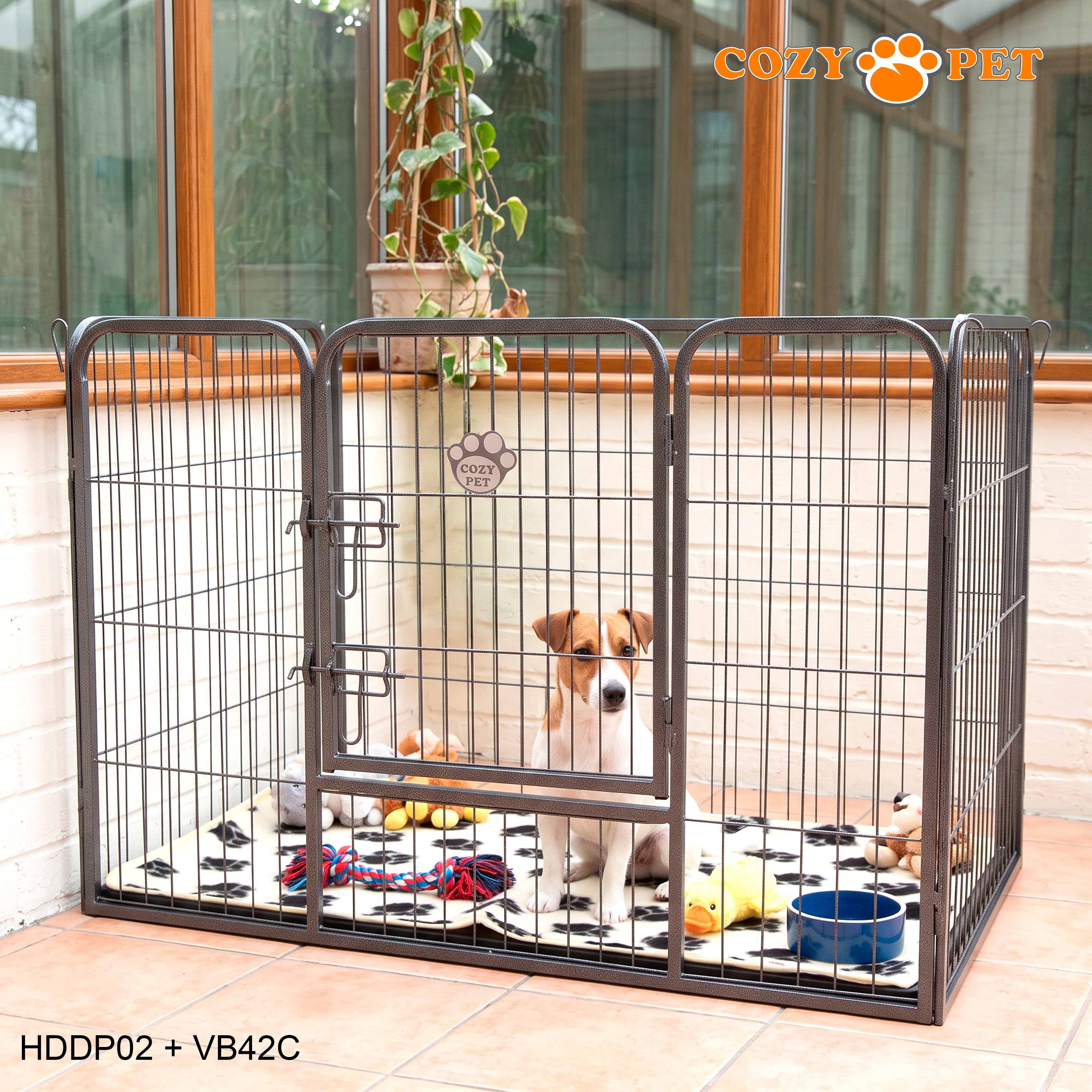Cozy Pet Heavy Duty Playpen with ABS Tray and Vet Bed 70cm Tall Dog Crate Model HDDP02 + VB42C