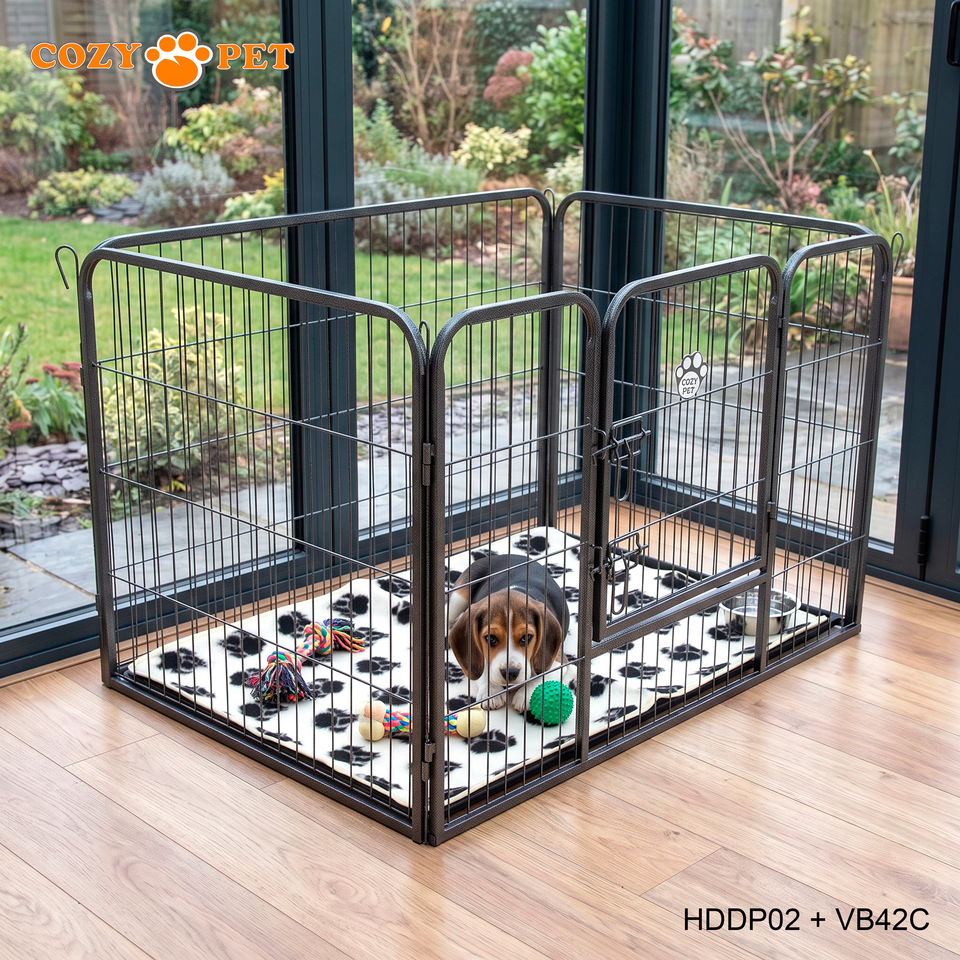 Cozy Pet Heavy Duty Playpen with ABS Tray and Vet Bed 70cm Tall Dog Crate Model HDDP02 + VB42C