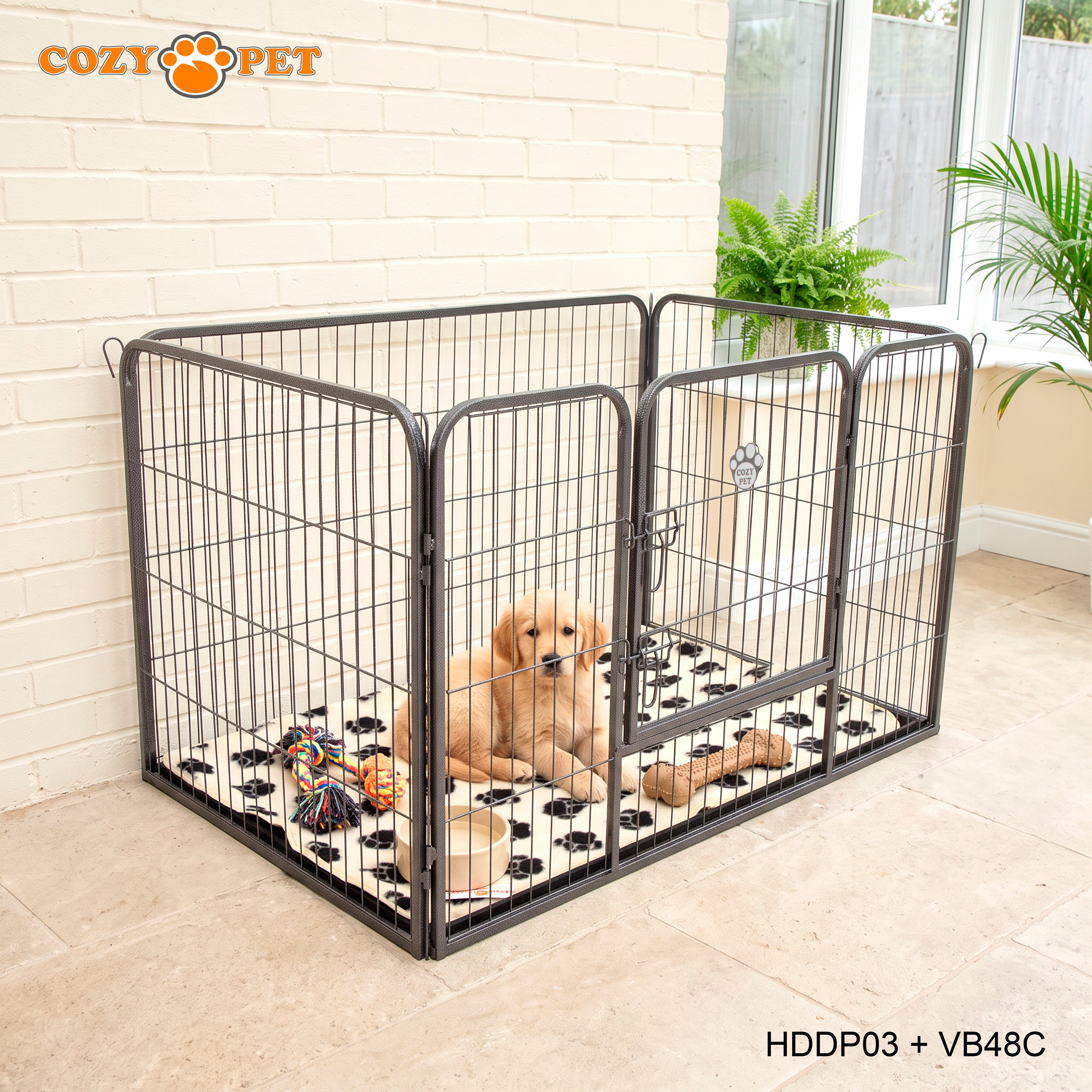 Cozy Pet Heavy Duty Playpen with ABS Tray and Vet Bed 75.5cm Tall Puppy PlaypenDog Crate Model HDDP03 + VB48C