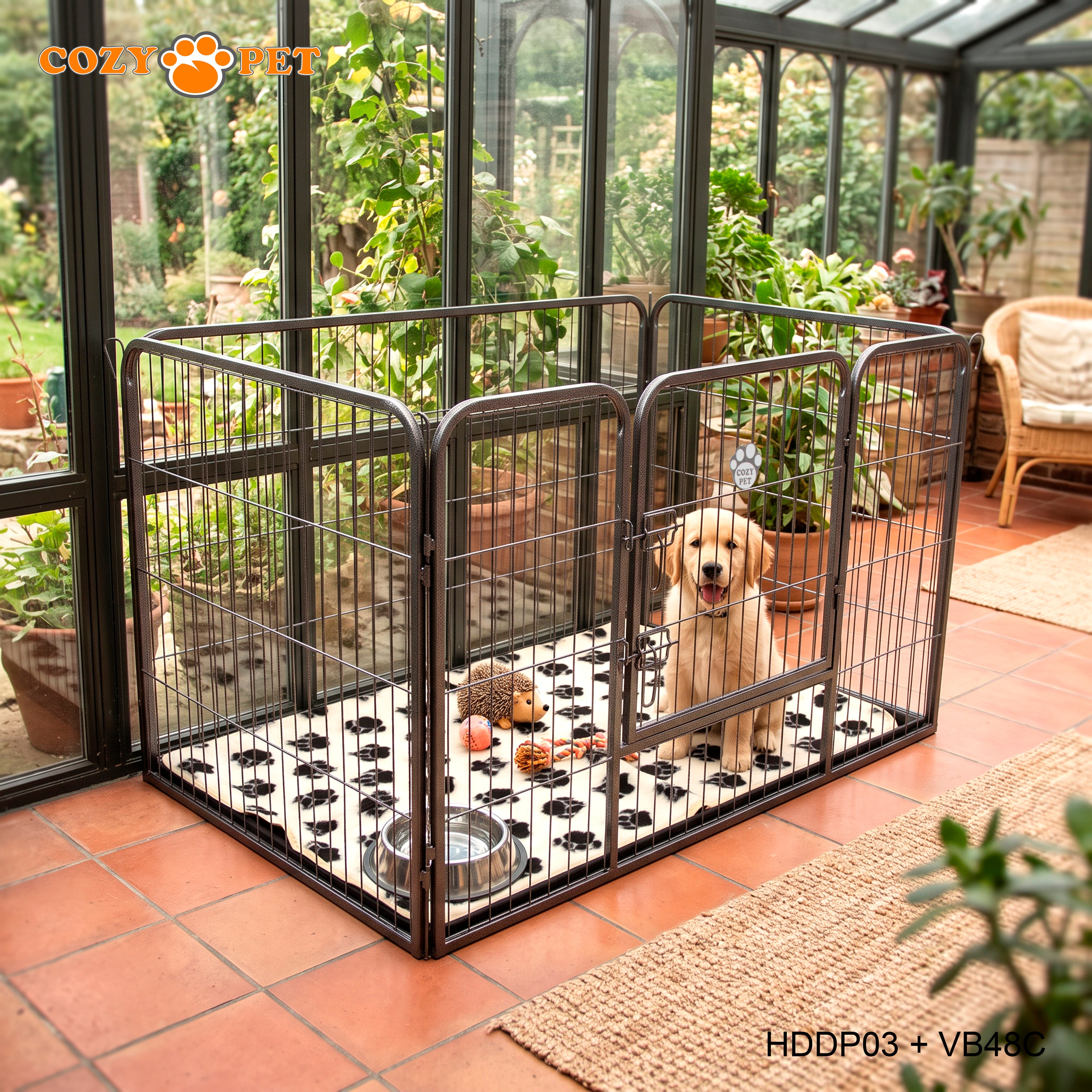 Cozy Pet Heavy Duty Playpen with ABS Tray and Vet Bed 75.5cm Tall Puppy PlaypenDog Crate Model HDDP03 + VB48C