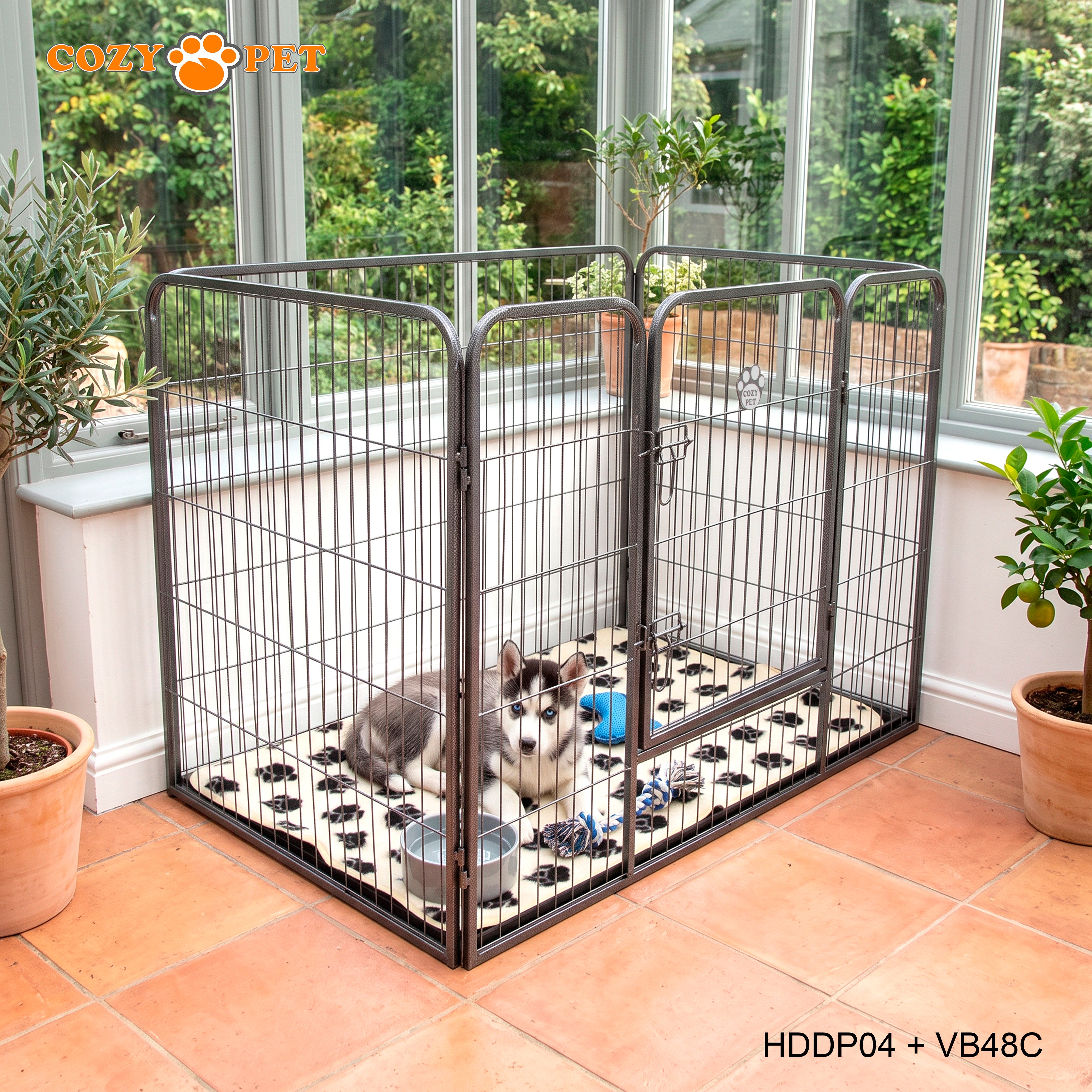 Cozy Pet Heavy Duty Playpen with ABS Tray and Vet Bed Puppy Playpen Dog Crate Model HDDP04 + VB48C