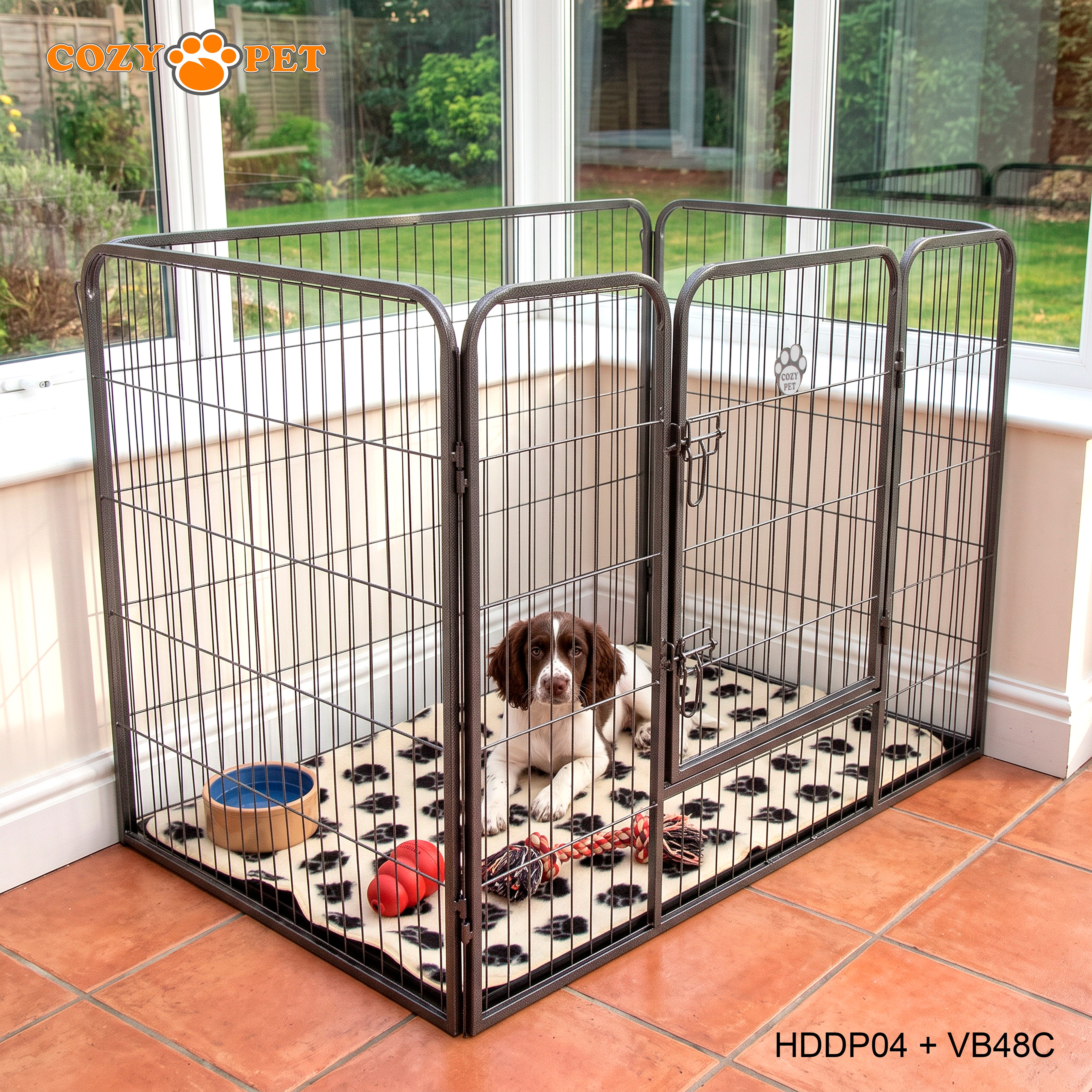 Cozy Pet Heavy Duty Playpen with ABS Tray and Vet Bed Puppy Playpen Dog Crate Model HDDP04 + VB48C