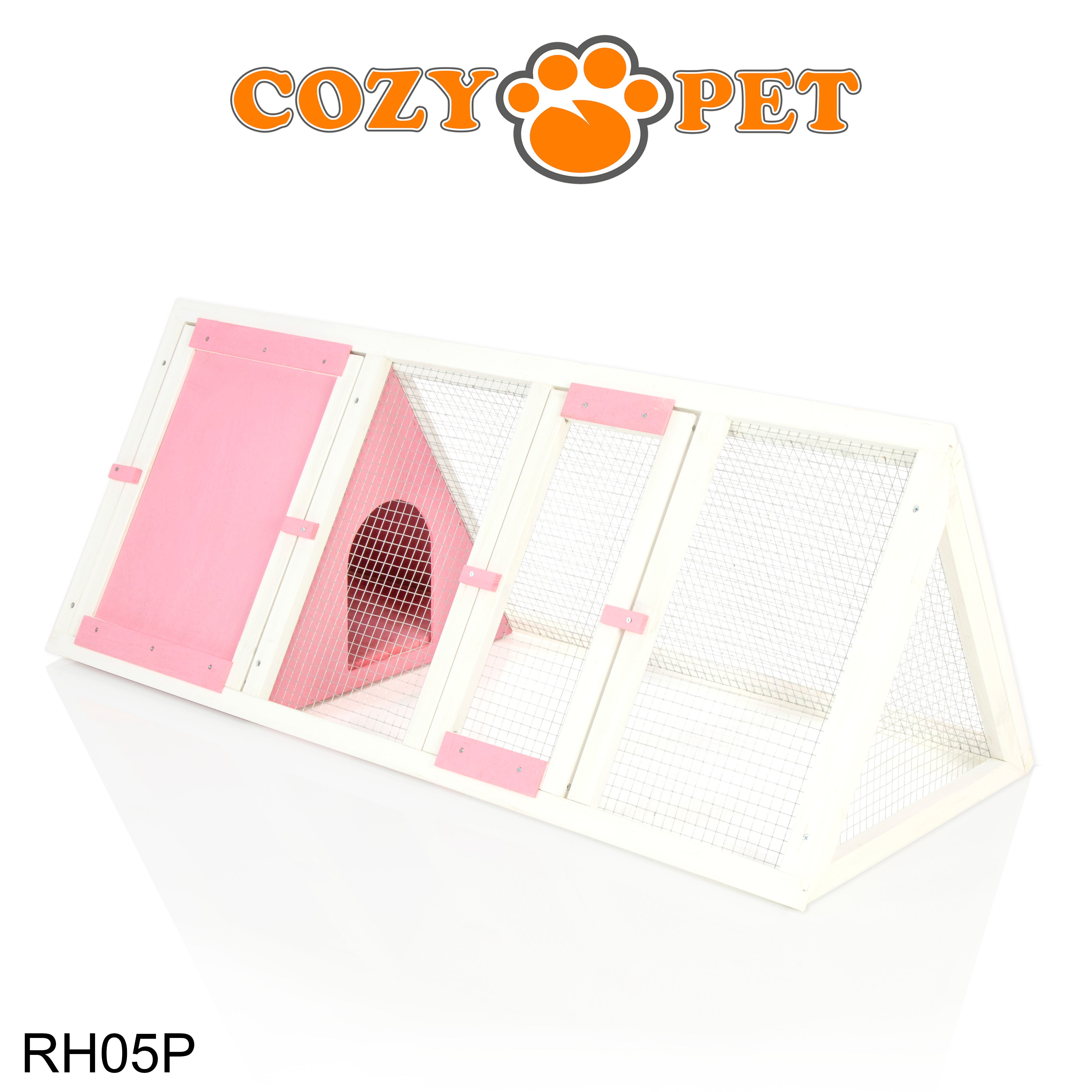Rabbit Hutch with Run by Cozy Pet Triangular, Tortoise Run, Guinea Pig Hutch - Pink - RH05P