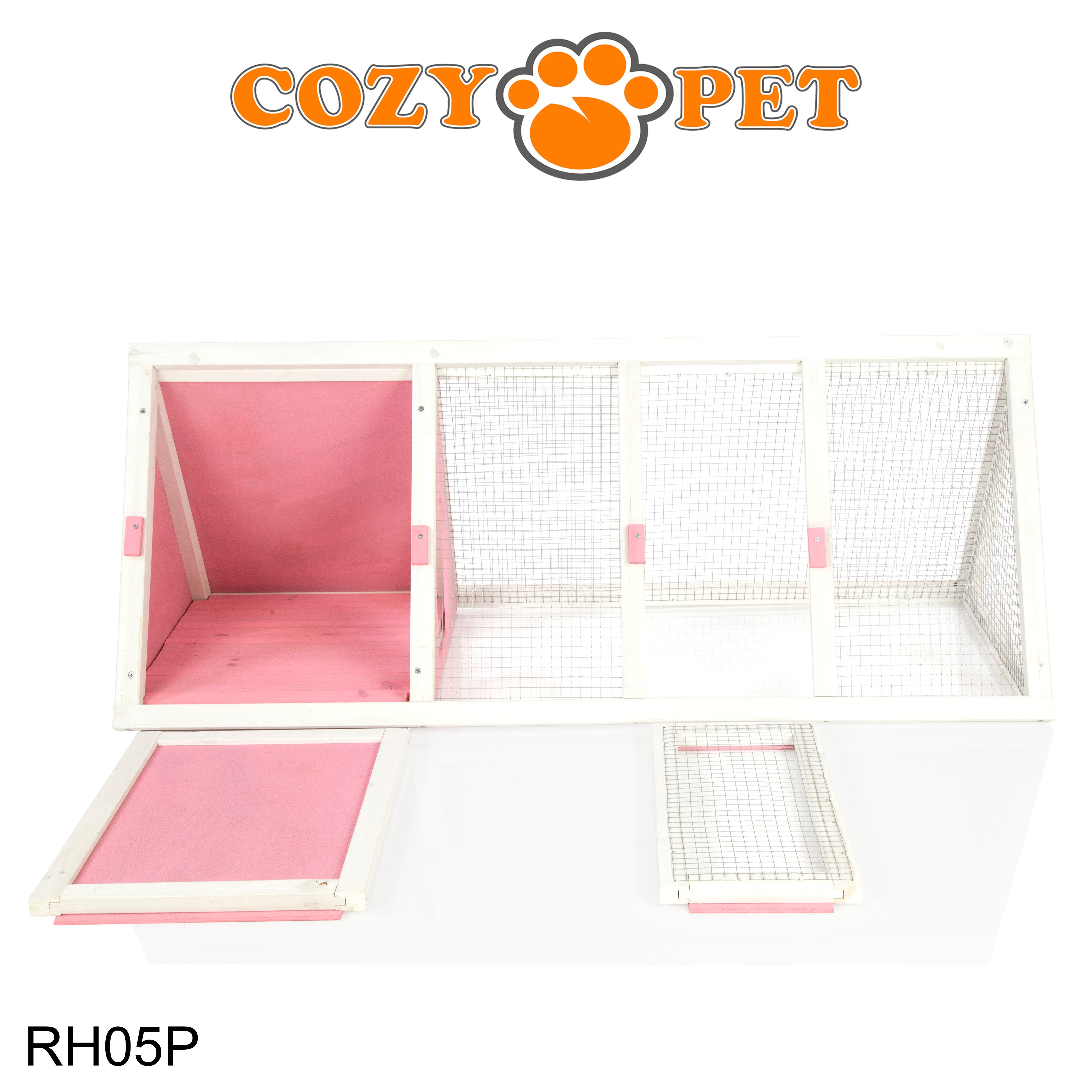 Rabbit Hutch with Run by Cozy Pet Triangular, Tortoise Run, Guinea Pig Hutch - Pink - RH05P