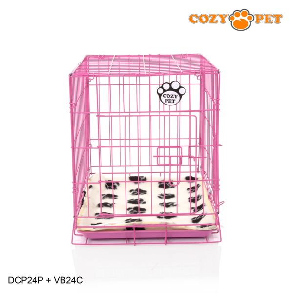 24" Cozy Pet Dog Cage in Pink with ABS Tray and Vet Bed - DCP24P + VB24C