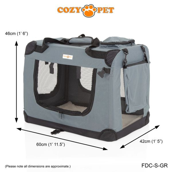 Fabric Dog Crate 60cm Grey by Cozy Pet Puppy Carrier Cat Travel Cage Rabbit Model: FDC-S-GR
