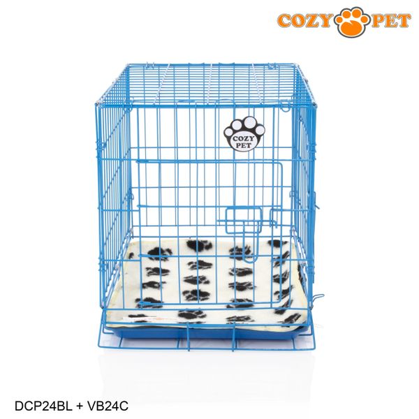 24" Cozy Pet Dog Cage in Blue with ABS Tray and Vet Bed - DCP24BL + VB24C