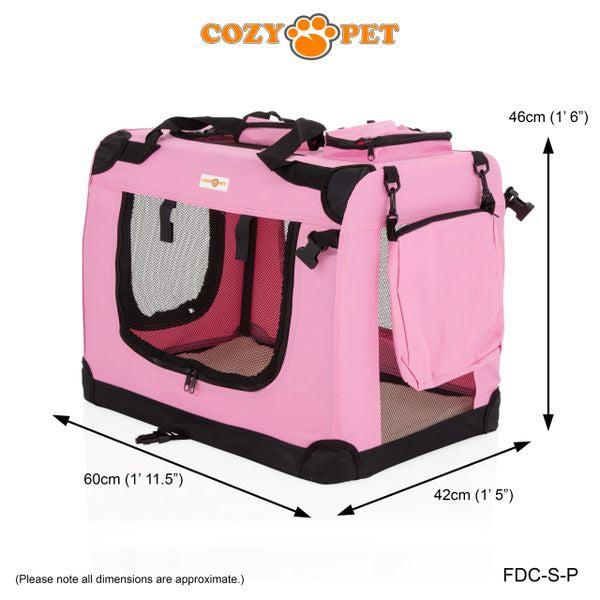 Fabric Dog Crate 60cm Pink by Cozy Pet Puppy Carrier Cat Travel Cage Rabbit Model: FDC-S-P