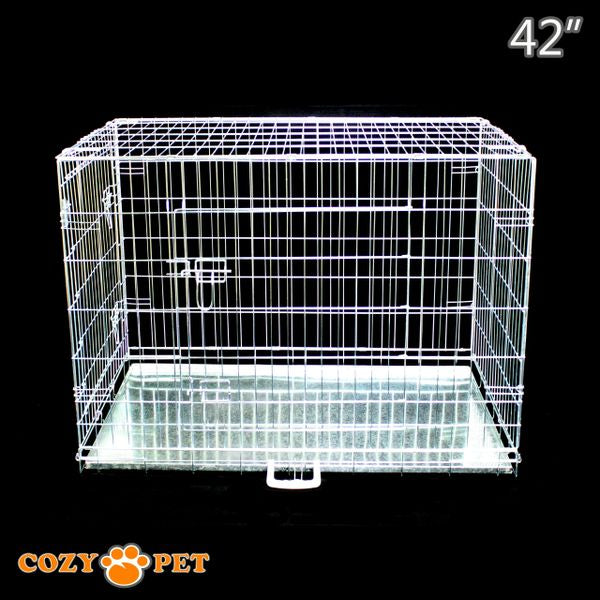 42" Cozy Pet Dog Cage in Silver (Zinc Coated) with Metal Tray - DC42S