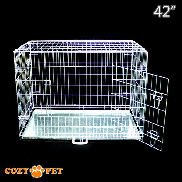 42" Cozy Pet Dog Cage in Silver (Zinc Coated) with Metal Tray - DC42S