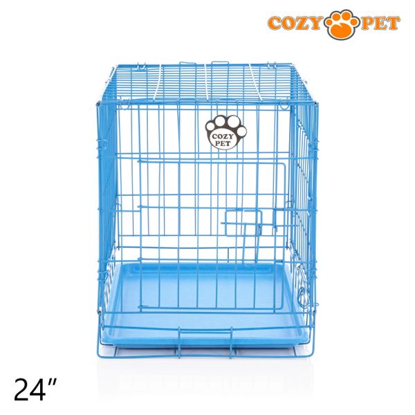 24" Cozy Pet Dog Cage in Blue with ABS Tray - DCP24BL