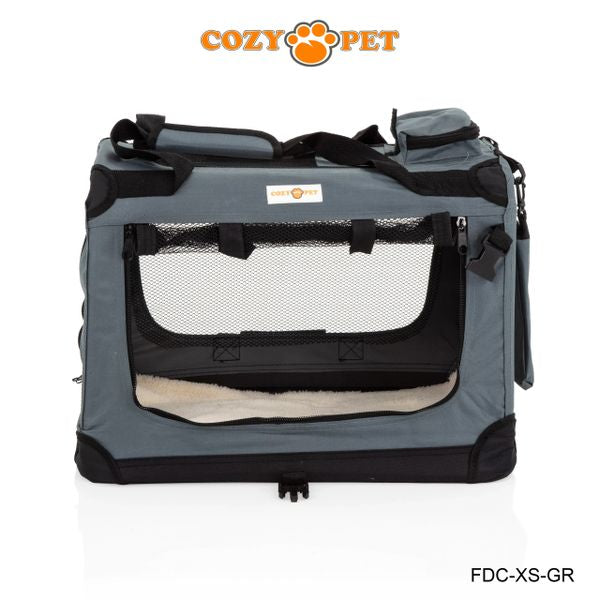 Fabric Dog Crate 50cm Grey by Cozy Pet Puppy Carrier Cat Travel Cage Rabbit Model: FDC-XS-GR