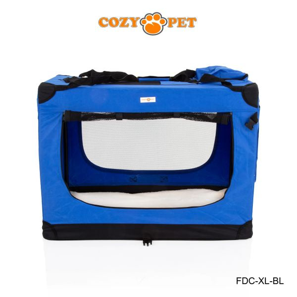 Fabric Dog Crate 90cm Blue by Cozy Pet Puppy Carrier Cat Travel Cage Rabbit Model: FDC-XL-BL