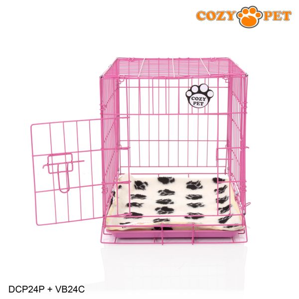 24" Cozy Pet Dog Cage in Pink with ABS Tray and Vet Bed - DCP24P + VB24C