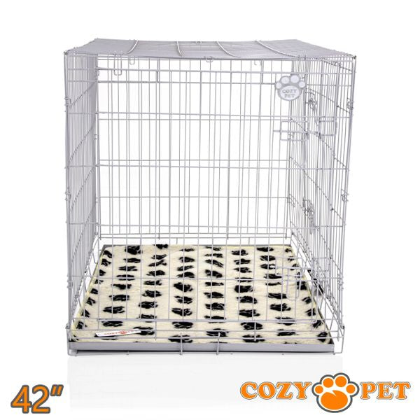 42" Cozy Pet Dog Cage in Light Grey with Taylored Vet Bedding and Metal Tray - DC42G + VB42C