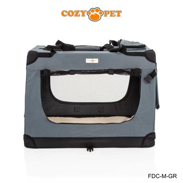 Fabric Dog Crate 70cm Grey by Cozy Pet Puppy Carrier Cat Travel Cage Rabbit Model: FDC-M-GR