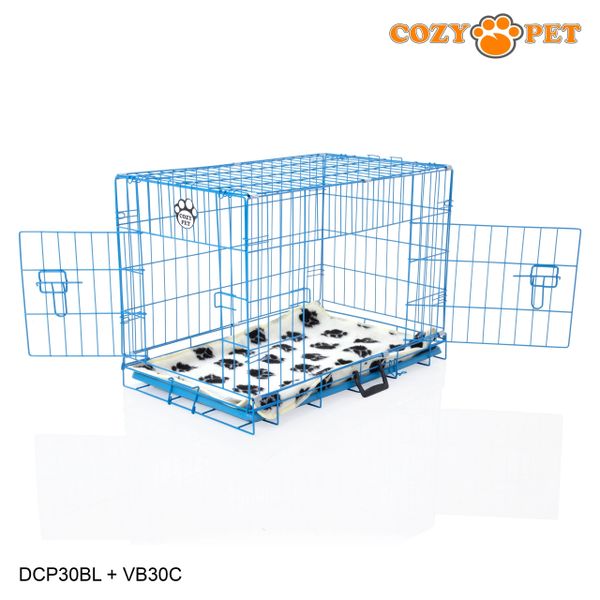 30" Cozy Pet Dog Cage in Blue with ABS Tray and Vet Bed - DCP30BL + VB30C