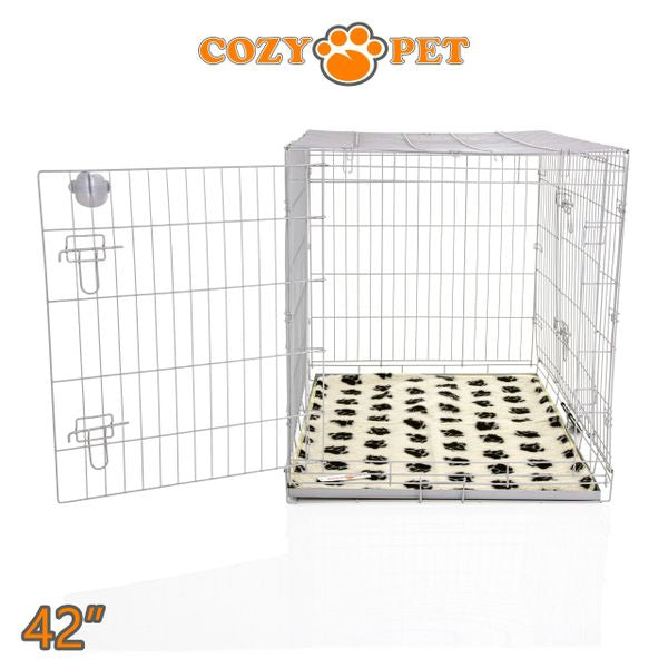 42" Cozy Pet Dog Cage in Light Grey with Taylored Vet Bedding and Metal Tray - DC42G + VB42C