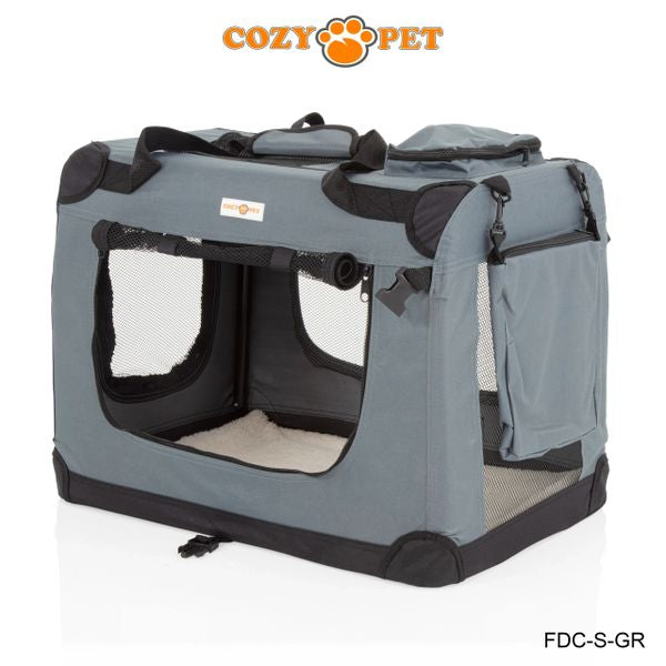 Fabric Dog Crate 60cm Grey by Cozy Pet Puppy Carrier Cat Travel Cage Rabbit Model: FDC-S-GR