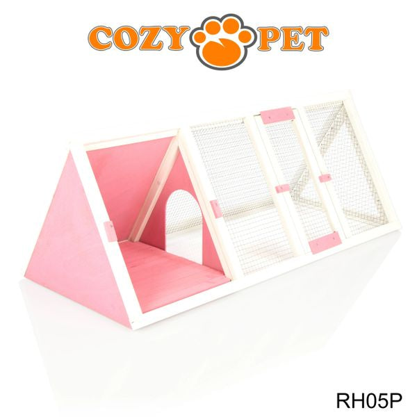 Rabbit Hutch with Run by Cozy Pet Triangular, Tortoise Run, Guinea Pig Hutch - Pink - RH05P