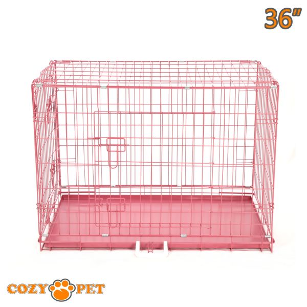 36" Cozy Pet Dog Cage in Pink with Metal Tray - DC36P