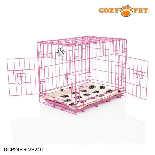 24" Cozy Pet Dog Cage in Pink with ABS Tray and Vet Bed - DCP24P + VB24C
