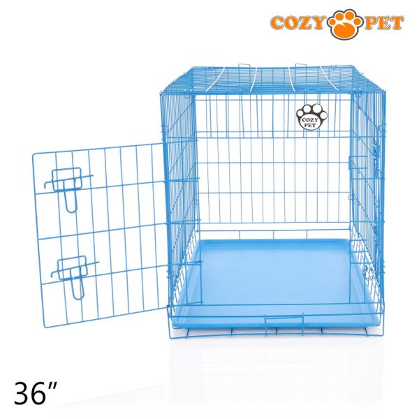 36" Cozy Pet Dog Cage in Blue with ABS Tray - DCP36BL