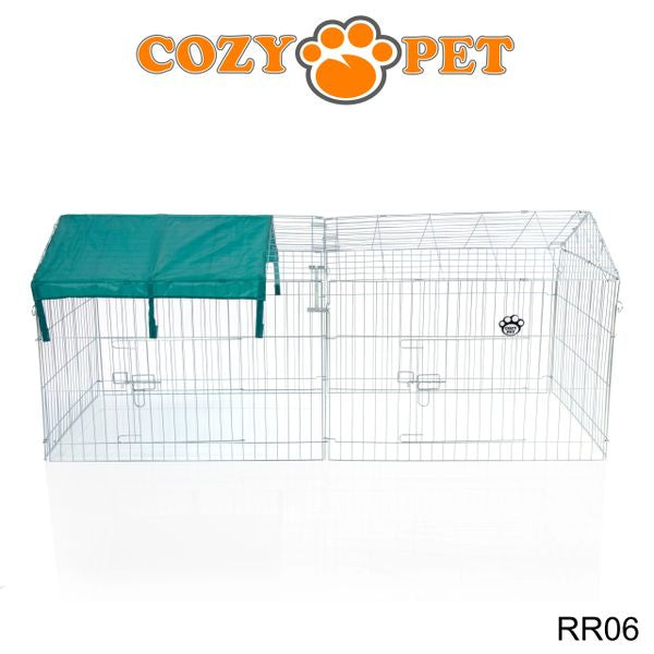 Rabbit Run with Pitched Roof and Sunshade Galvanised Rectangular 1.8m Long by Cozy Pet Model RR06
