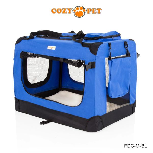 Fabric Dog Crate 70cm Blue by Cozy Pet Puppy Carrier Cat Travel Cage Rabbit Model: FDC-M-BL - RET - Customer Return 30% Discount.