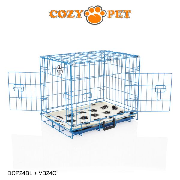 24" Cozy Pet Dog Cage in Blue with ABS Tray and Vet Bed - DCP24BL + VB24C