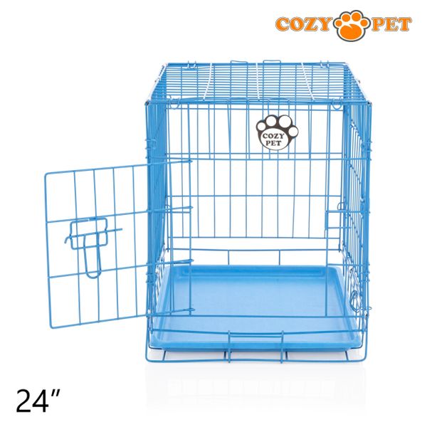 24" Cozy Pet Dog Cage in Blue with ABS Tray - DCP24BL