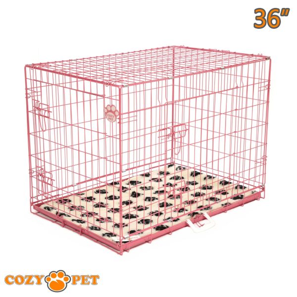 Dog Cage 36 in Pink by Cozy Pet with Taylored Vet Bedding and Metal T