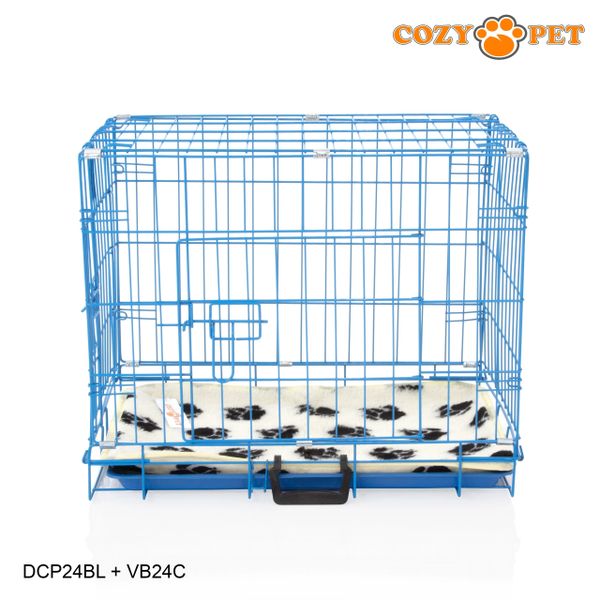 24" Cozy Pet Dog Cage in Blue with ABS Tray and Vet Bed - DCP24BL + VB24C