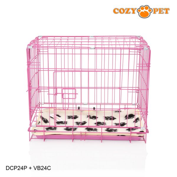 24" Cozy Pet Dog Cage in Pink with ABS Tray and Vet Bed - DCP24P + VB24C